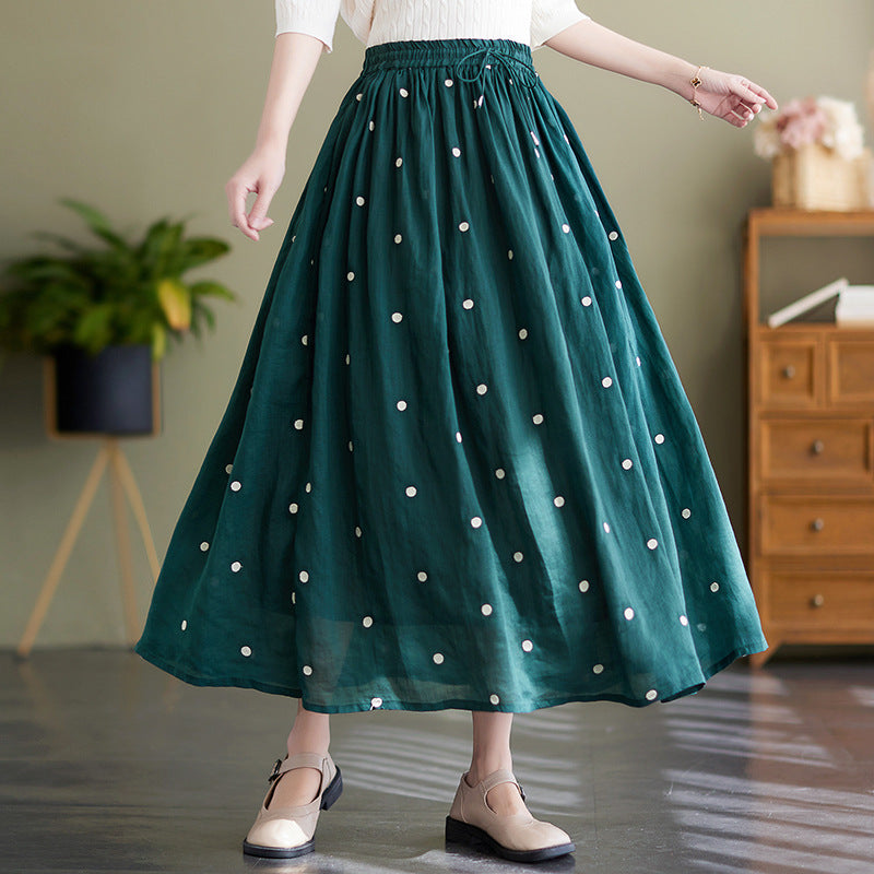 Cotton And Linen Skirt Women's Temperament Figure Flattering Flowy Long Skirt
