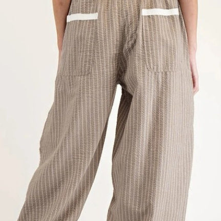 Brown Striped Drawstring Cargo With Pockets Jogger Pants
