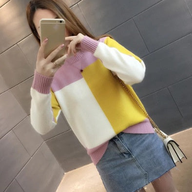 Candy-colored Pullover Women's Color Matching Long-sleeved Sweater