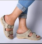 Flat round head wedge casual women's sandals