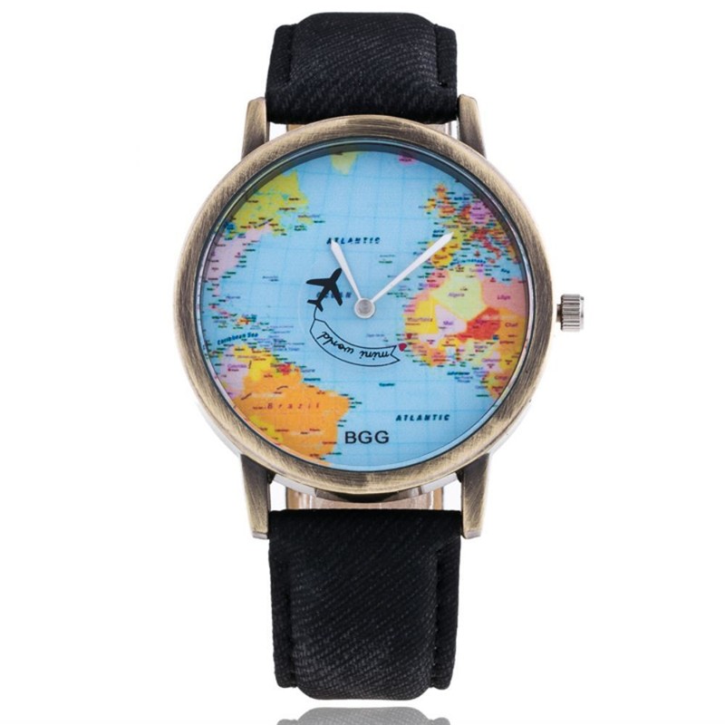 World Map Airplane Pattern Quartz Watch