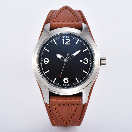 Luminous calendar leather strap men's watch
