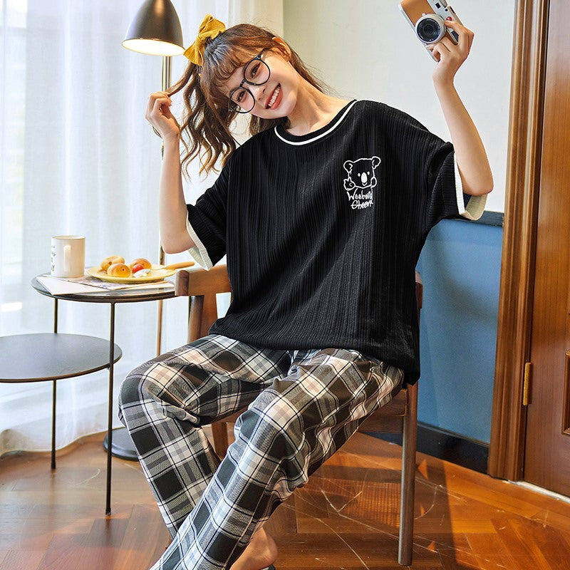 Summer Pajamas Women's Short-sleeved Trousers Cotton Two-piece Set