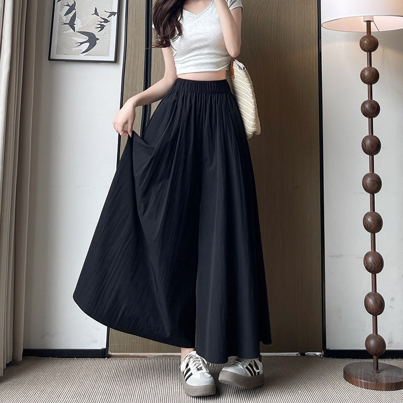 High Waist Slimming A- Line Skirt Casual Small Ice Silk Wide-leg Pants