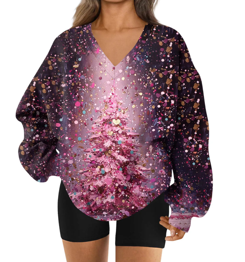 Womens 3D printed V neck Sweatshirt For Fall And Winter