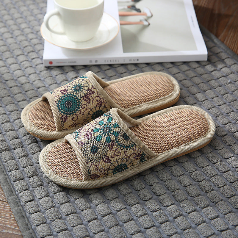 Cloth Linen Slippers With Thick Soles In The Bedroom