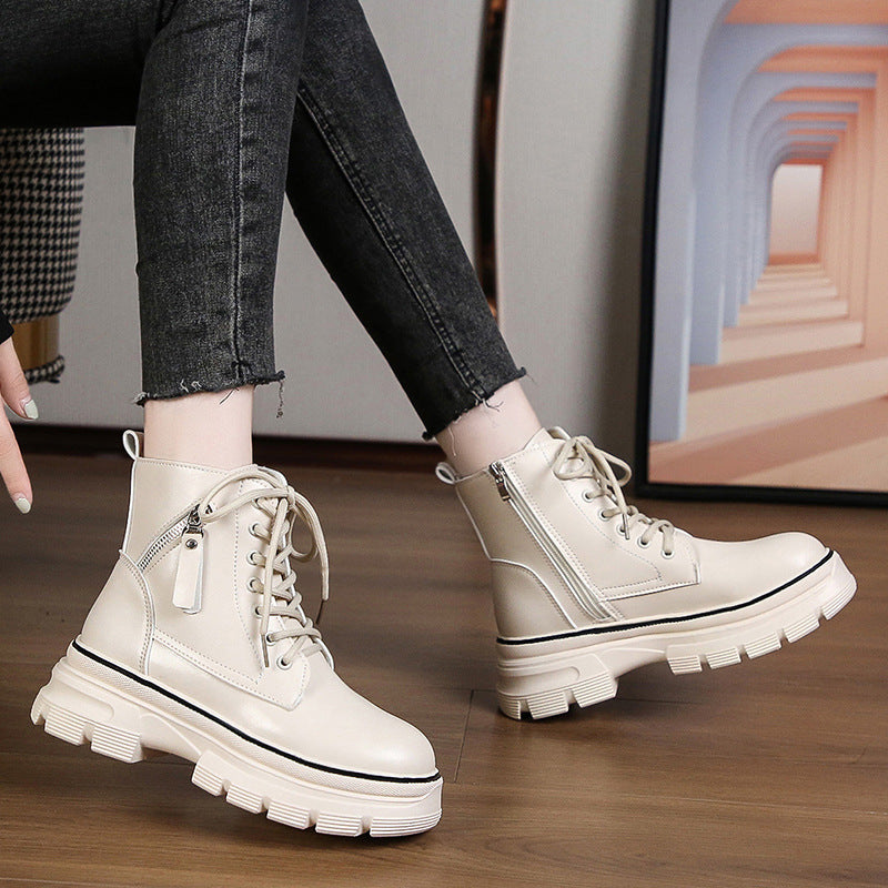 Women's Leather Platform Casual Martin Boots