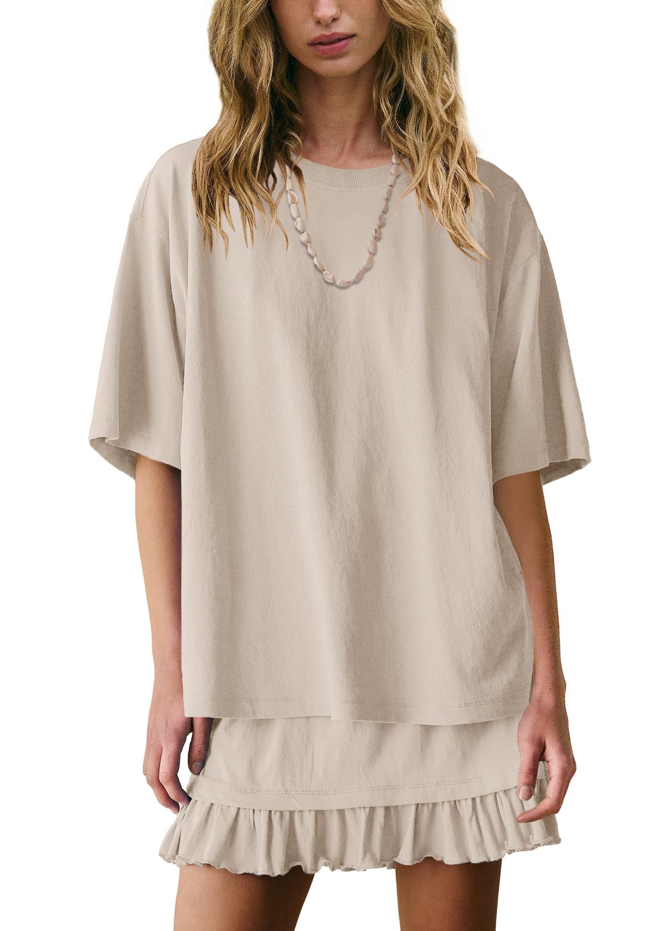 Women's Solid Color Casual Loose Short-Sleeve Skirt Set