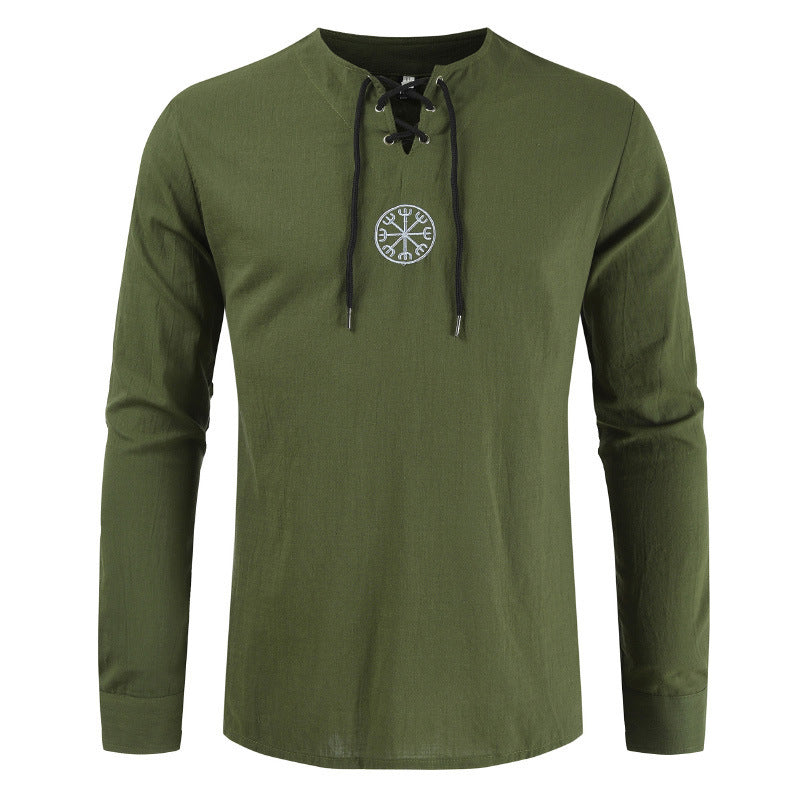 Cotton and linen embroidered long-sleeved tether shirt