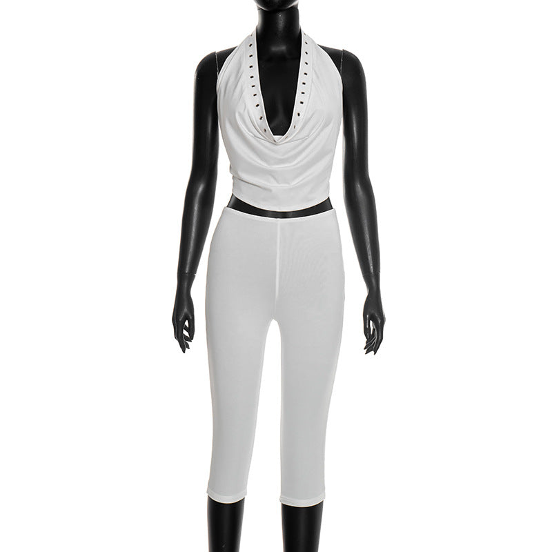 Strap-back High-waisted Capri Pants Set