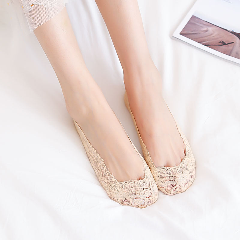 Women's Non-Slip Silicone Cotton Bottom Lace Boat Socks