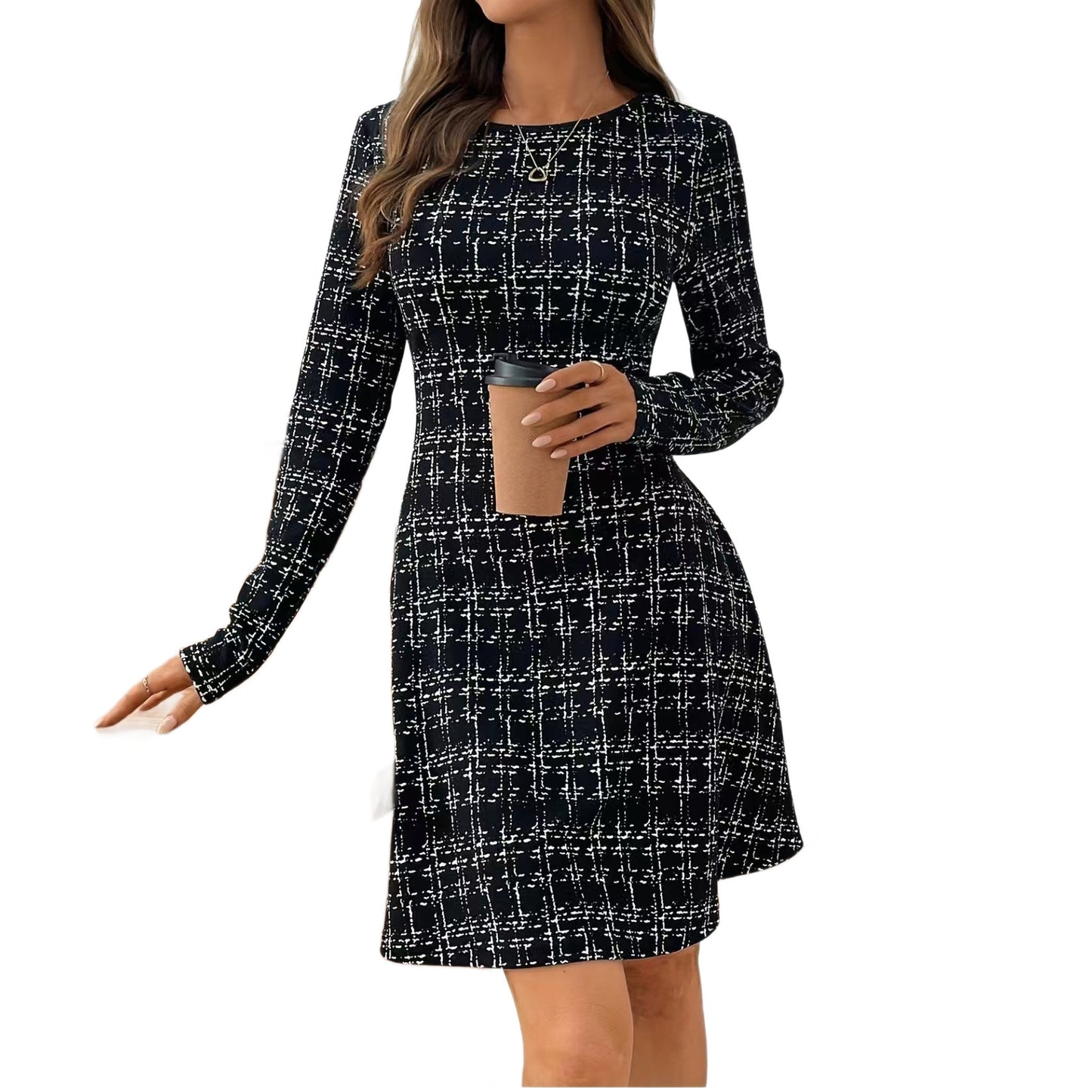 Solid-color Printed Midi Dress For Women