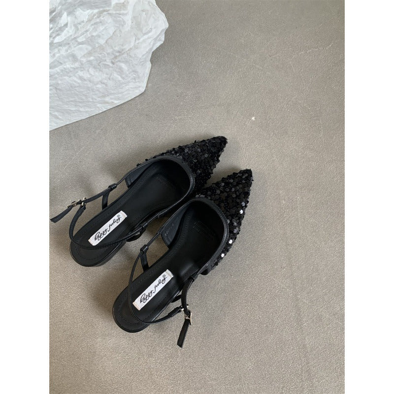 Womens Silver Sequin French-style Pumps For Outdoor Wear