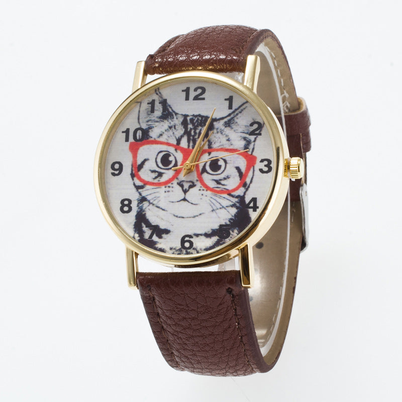 Framed big cat face pattern dial watch