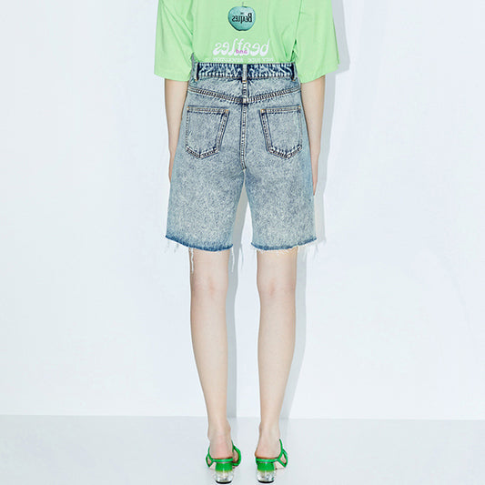 Women's high waist strap denim shorts