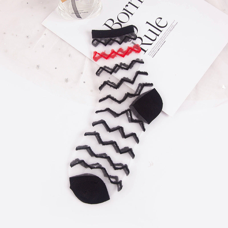 Women's Spring And Summer Transparent Thin Polka Dot Socks