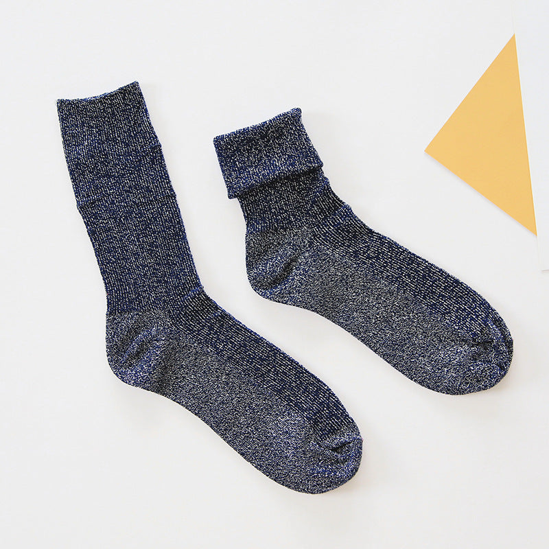 Winter fashion warm solid color flash socks