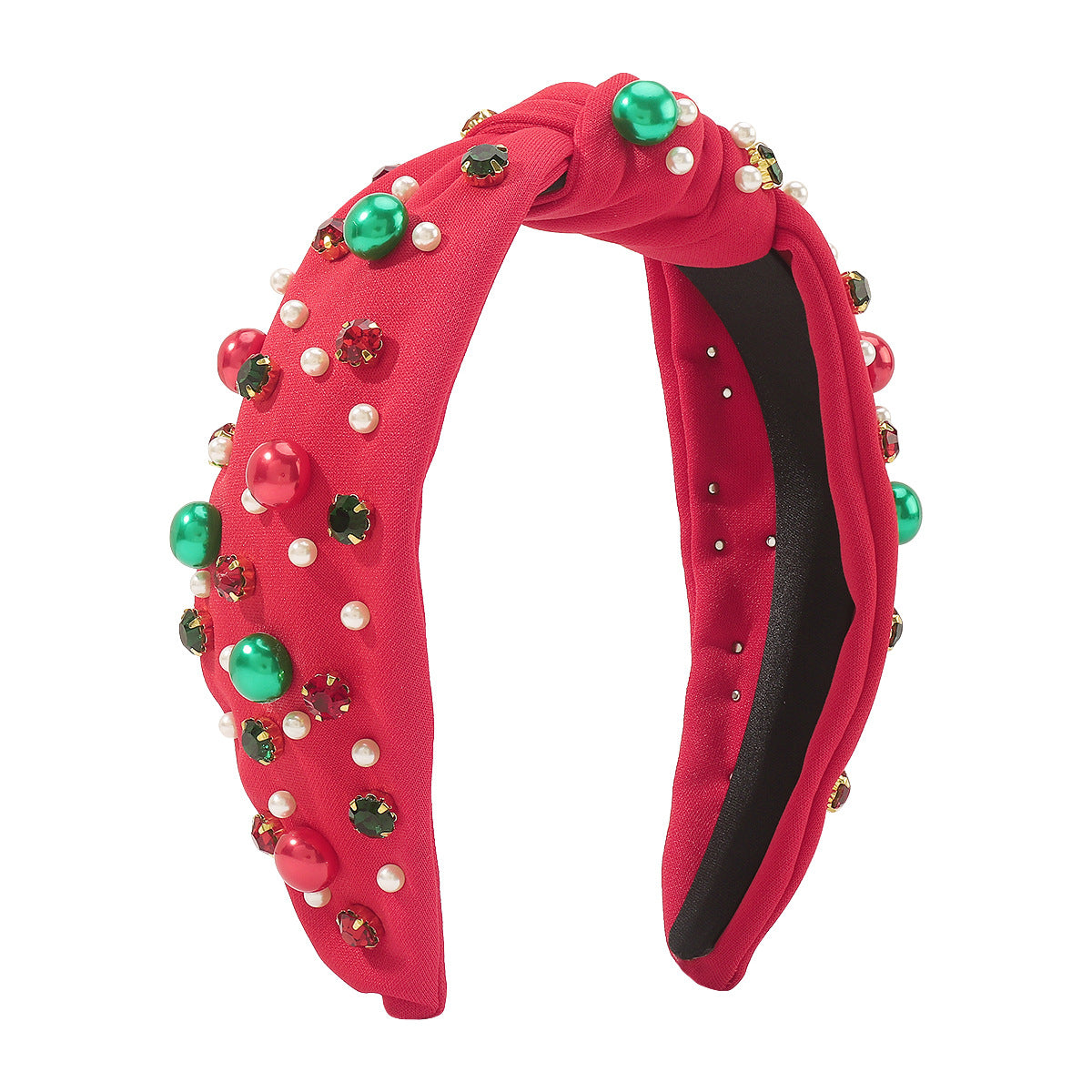 Christmas Wide-brimmed Diamond Beaded Contrast Color Knotted Light Luxury Festival Headband