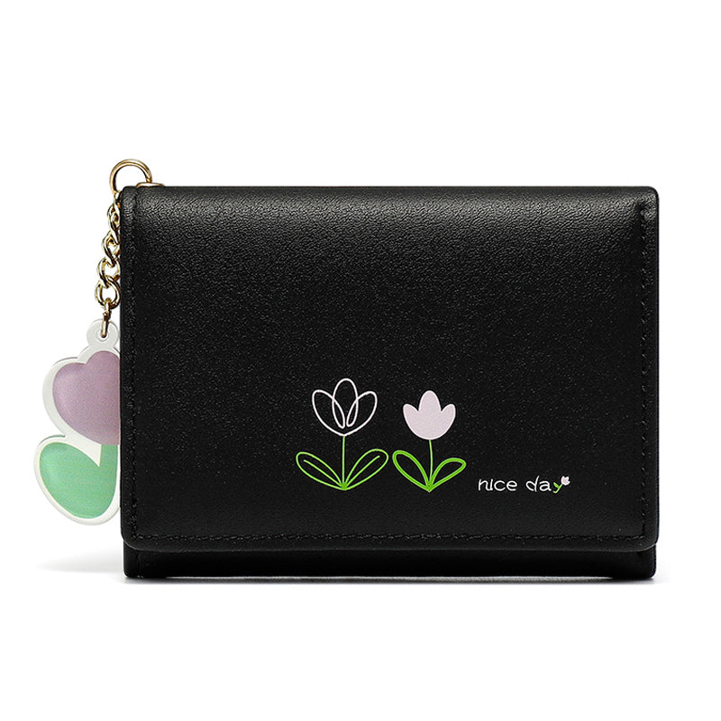 Simple And Cute Cartoon Student Folding Pu Wallet