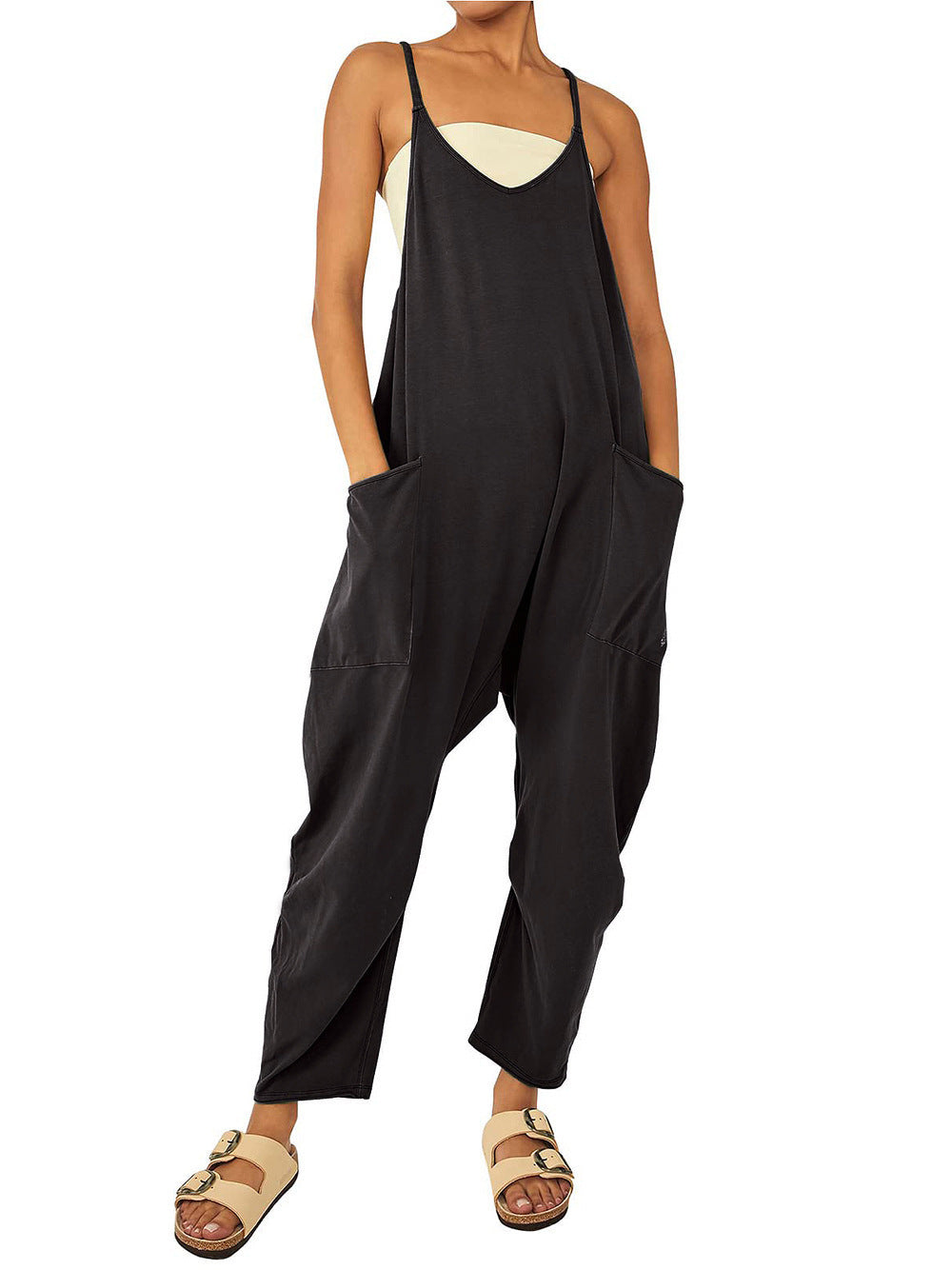 Zipper Pocket Sling Pants Jumpsuit