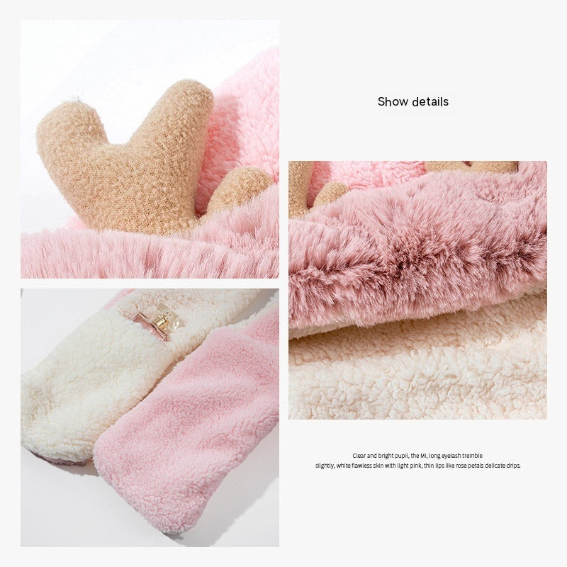 Christmas Elk Ear Hat Scarf Gloves Integrated Three-piece Set