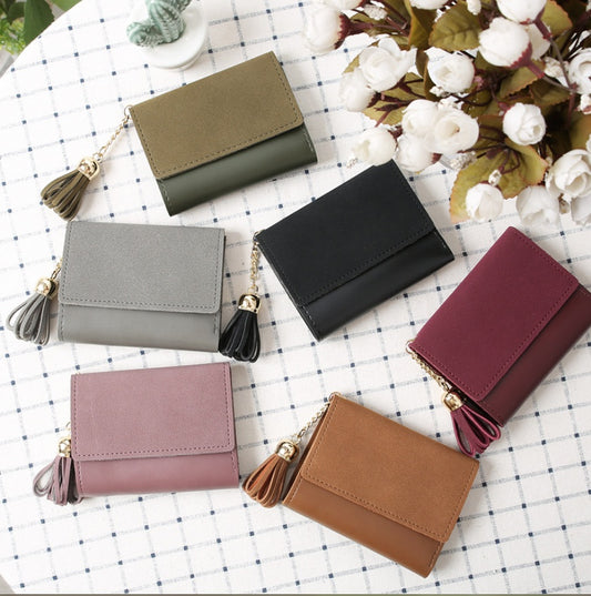 Ladies tassel color matching simple multi-function buckle small wallet
