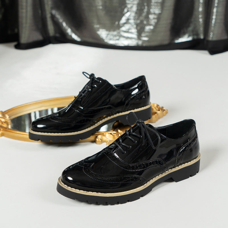 Women's Fashion Color Mirror Loafers Lace-up Shoes