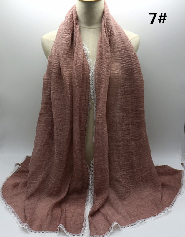 Cross Border Amazon Cotton Dirty Dye Solid Lace Scarf