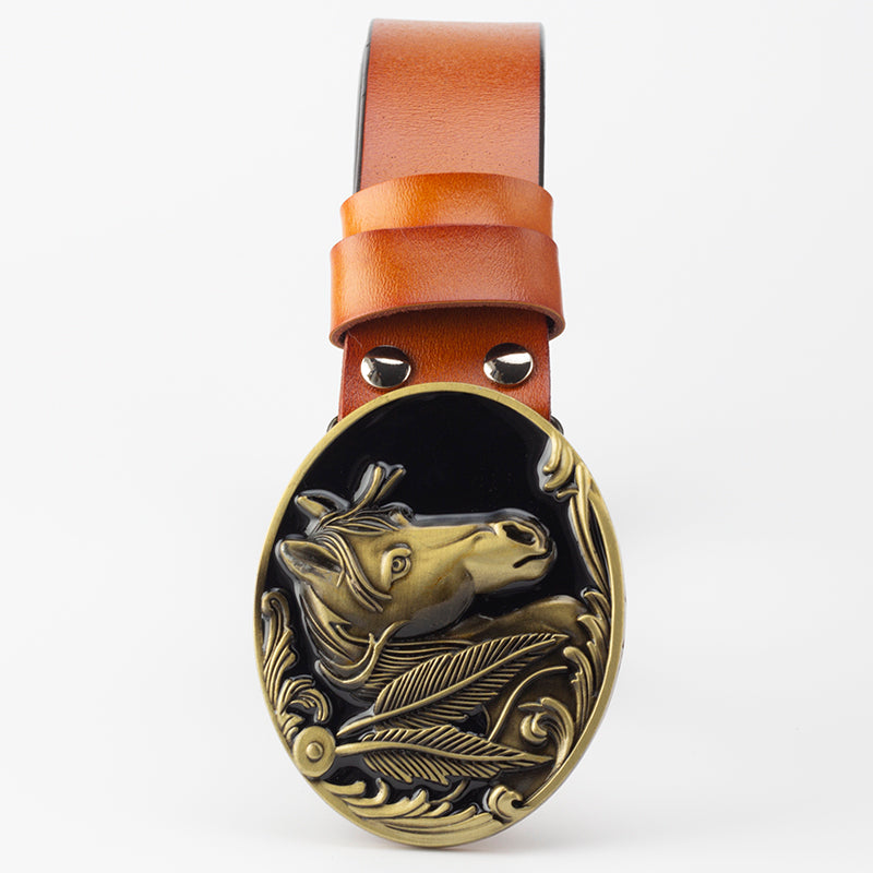 Leather horse buckle belt