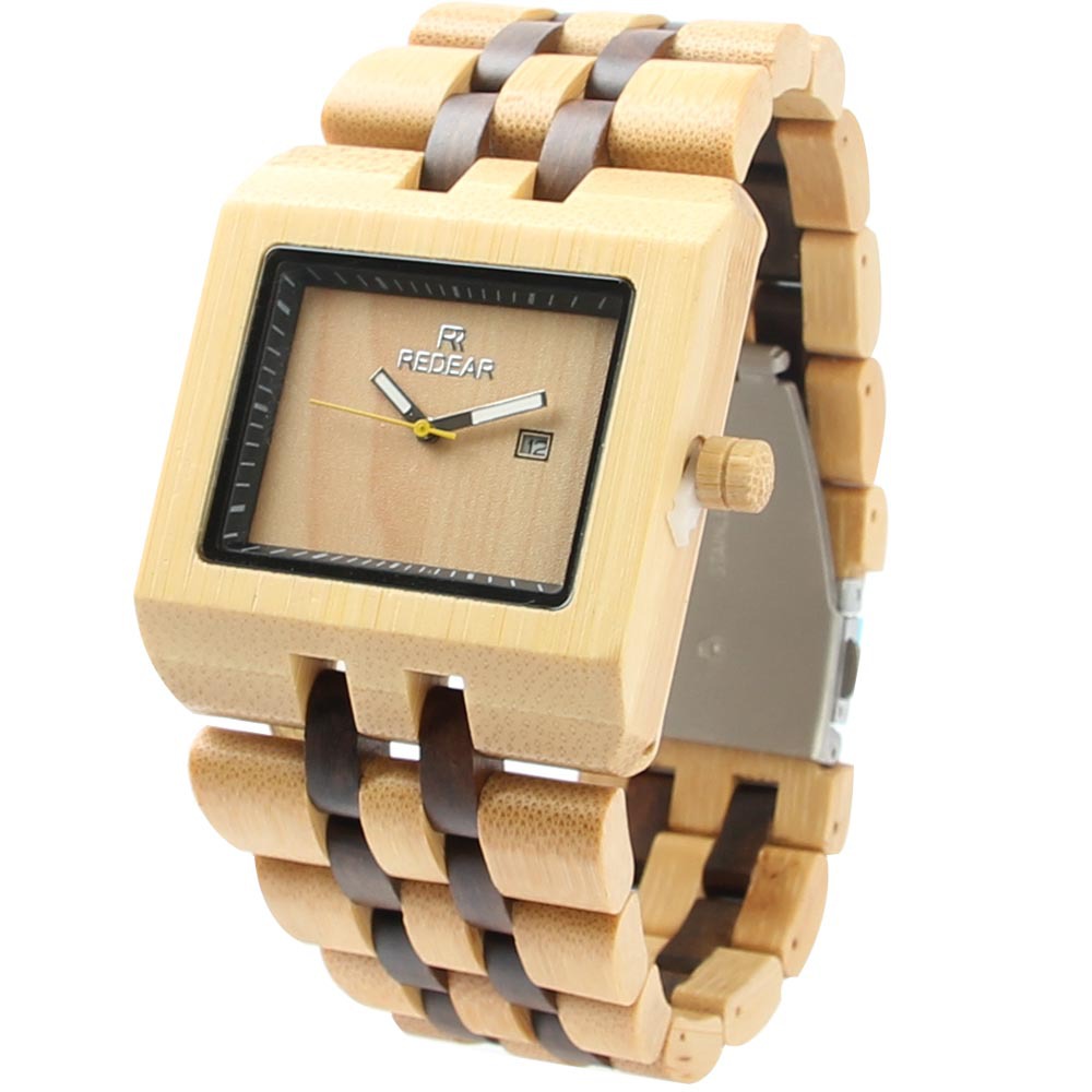 Square men's wooden watch