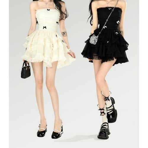 Womens Dress Cinched Waist Bold Tube Top Design With Custom Made Tulle For A Voluminous Princess Like Silhouette