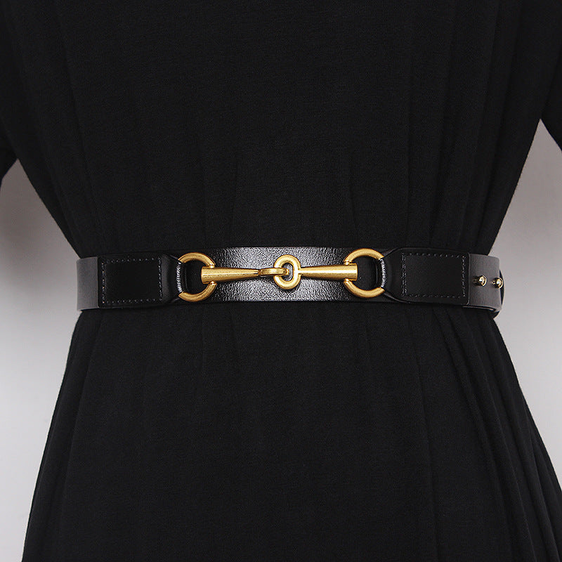 Fashion Simple Female Cowhide Horsebit Belt