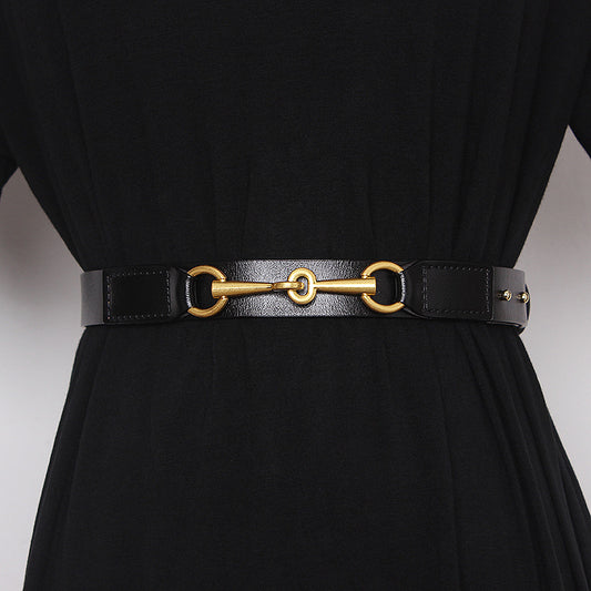 Fashion Simple Female Cowhide Horsebit Belt