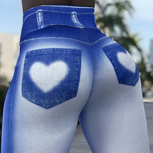 Womens Compassion-Style Printed Slim-Fit Denim Yoga Pants With Pocket