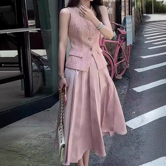 Summer Top Vest Plus Mid-length Dress Set