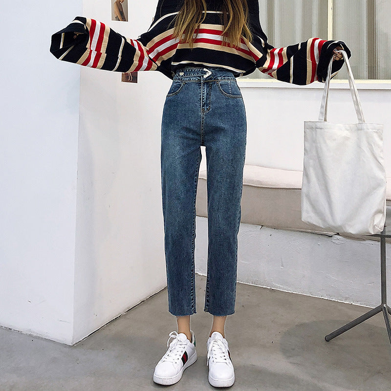 Straight loose high waist slim pants