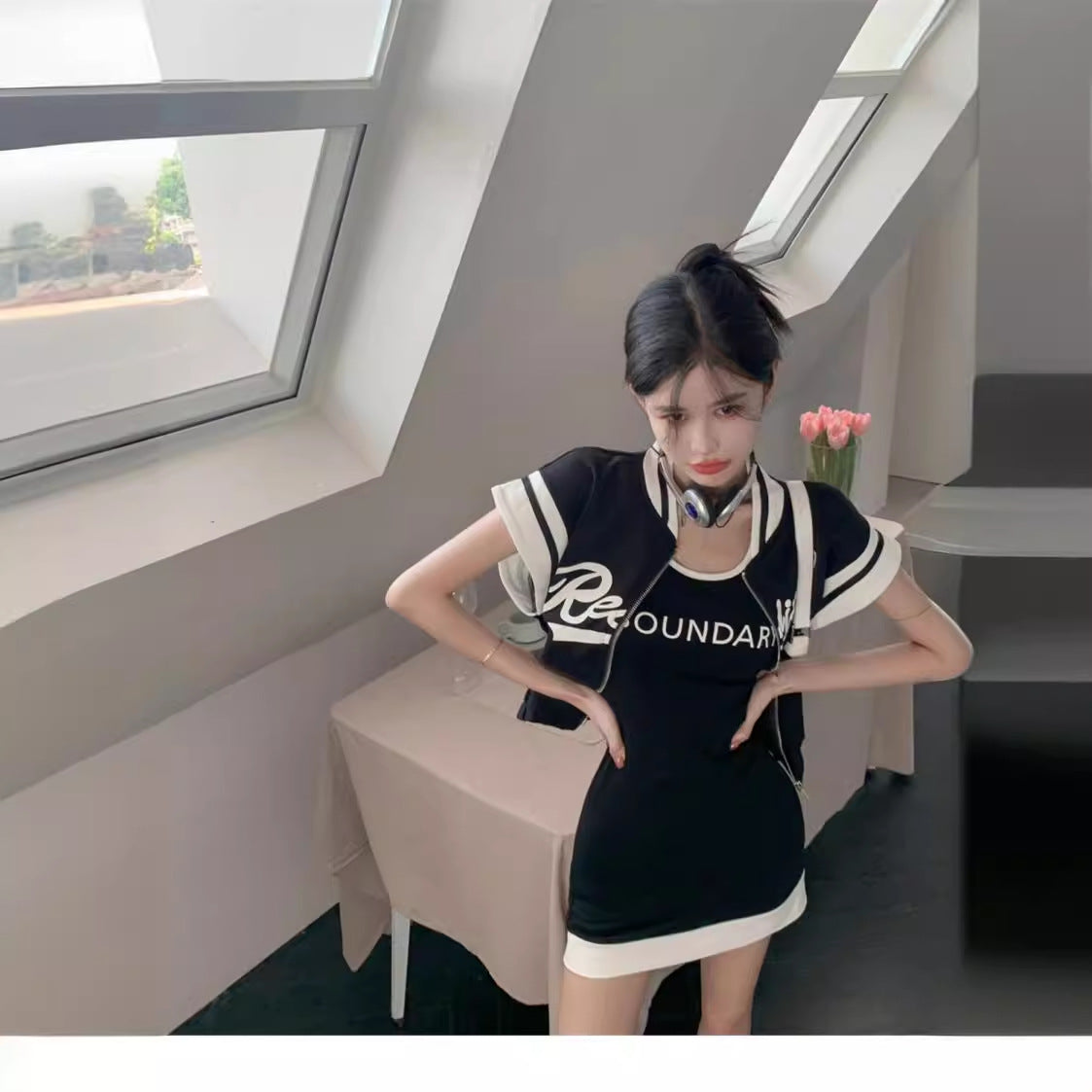 Color-block Vest Dress Summer Two-piece Set