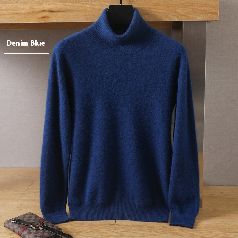 Efterår Vinter Mænd Høj Krave Løs Ensfarvet Pullover Mink Underdel Sweater