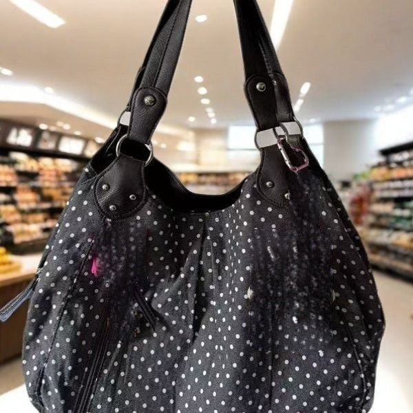 Commuter Casual Retro Polka-Dot Canvas Shoulder Bag