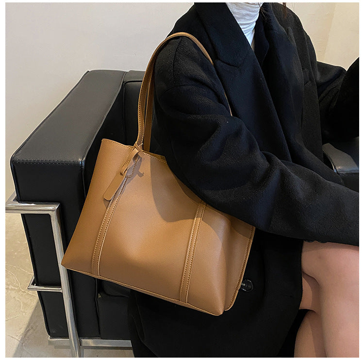 Simple Large Capacity Soft Leather Tote Casual Shoulder Bag
