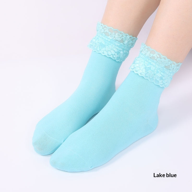Cotton Socks With Lace Trim For Girls