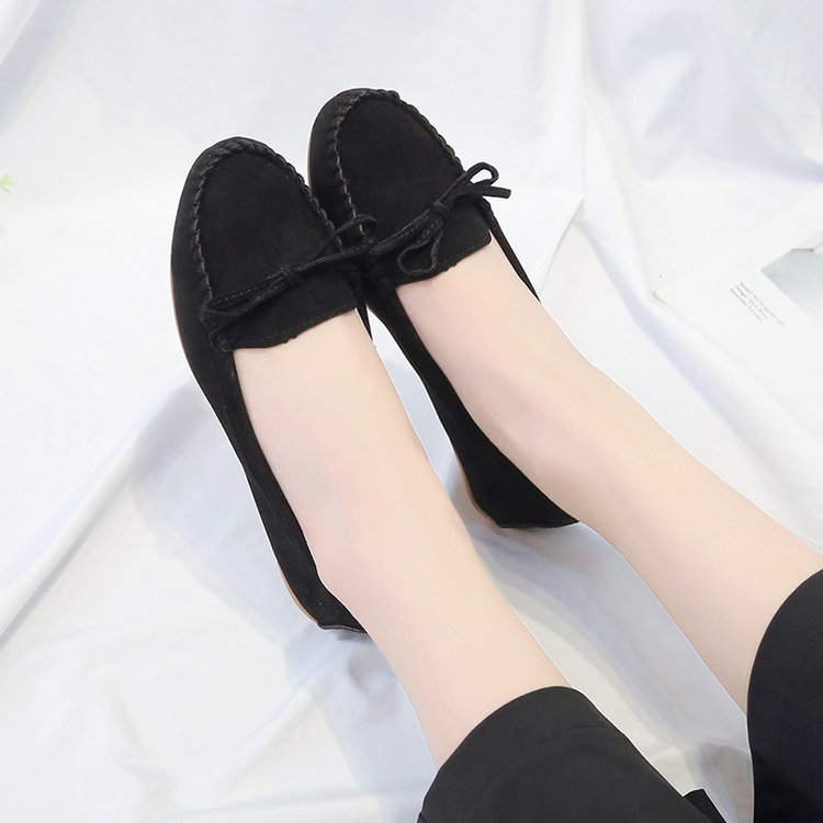 Women's Suede Bow Casual Flat Beanie Shoes