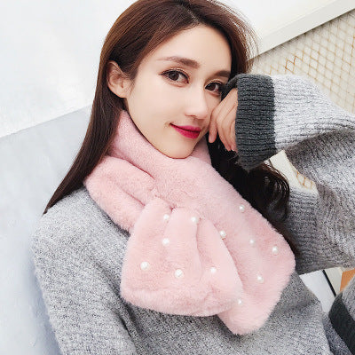 Rabbit Hair Imitation Pearl Scarf Thickened Warm Rabbit Hair Collar