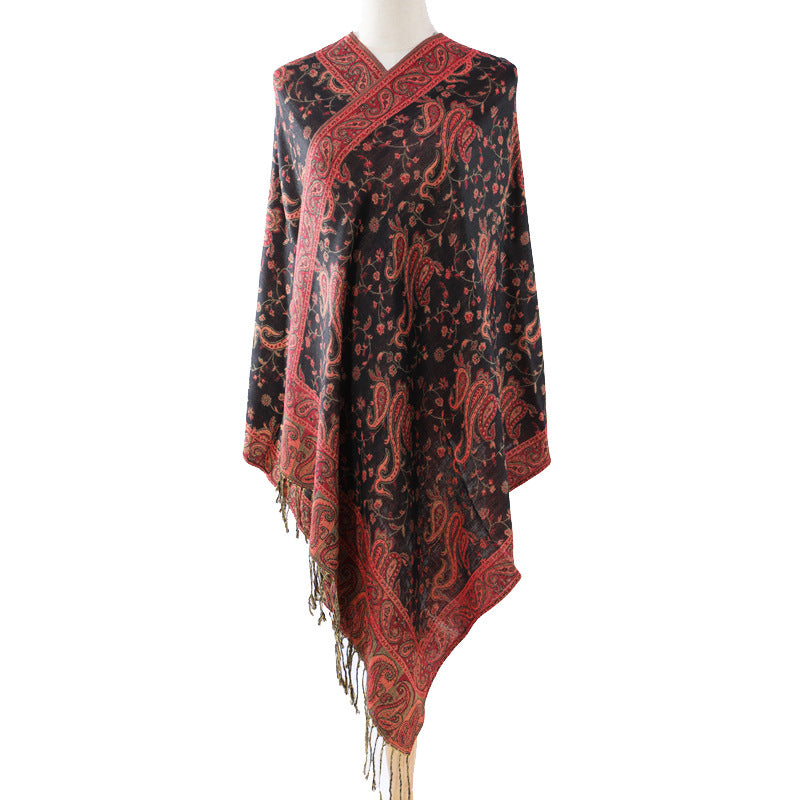 Cashmere Classic All-match Jacquard Cashew Tassel Scarf For Four Seasons