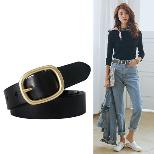 Pure Cowhide Leather Belt With Copper Buckle