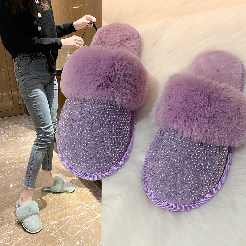 Women's rhinestone flat slippers