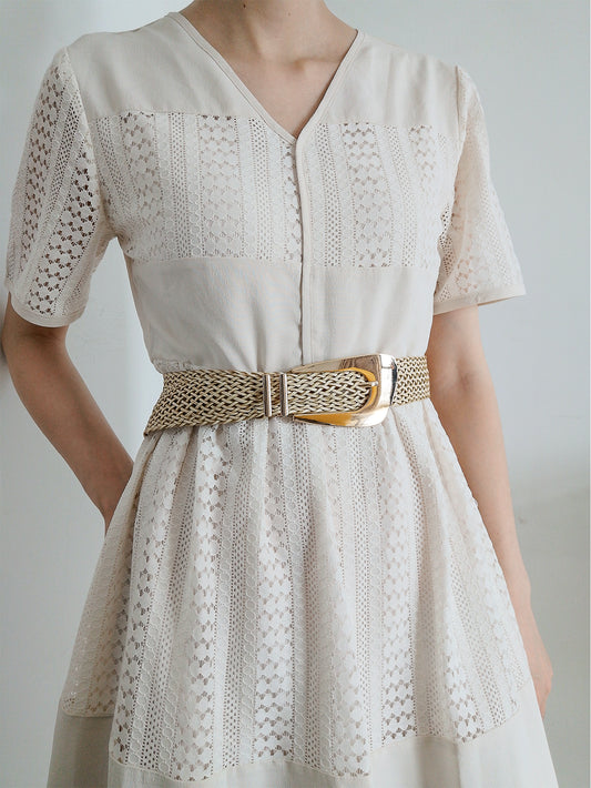 Summer New Ladies Belt PP Grass Gold Hand-woven Belt with Irregular Metal Buckle Waist Seal