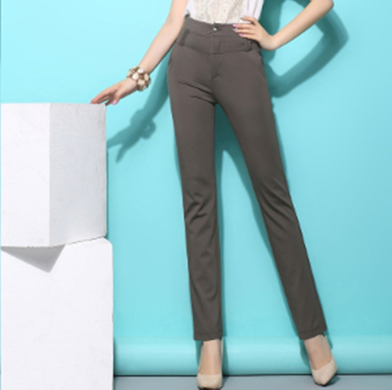 High Waist Stretch Straight-leg Pants Trousers
