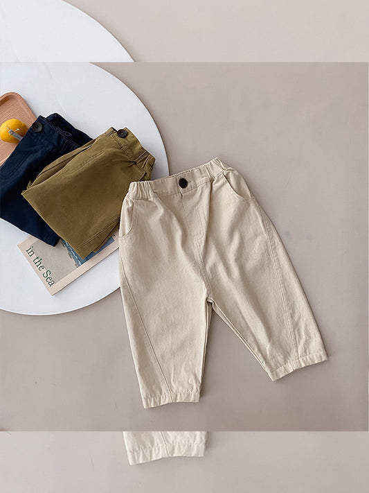 Solid-color slacks with curly sides and straight slacks