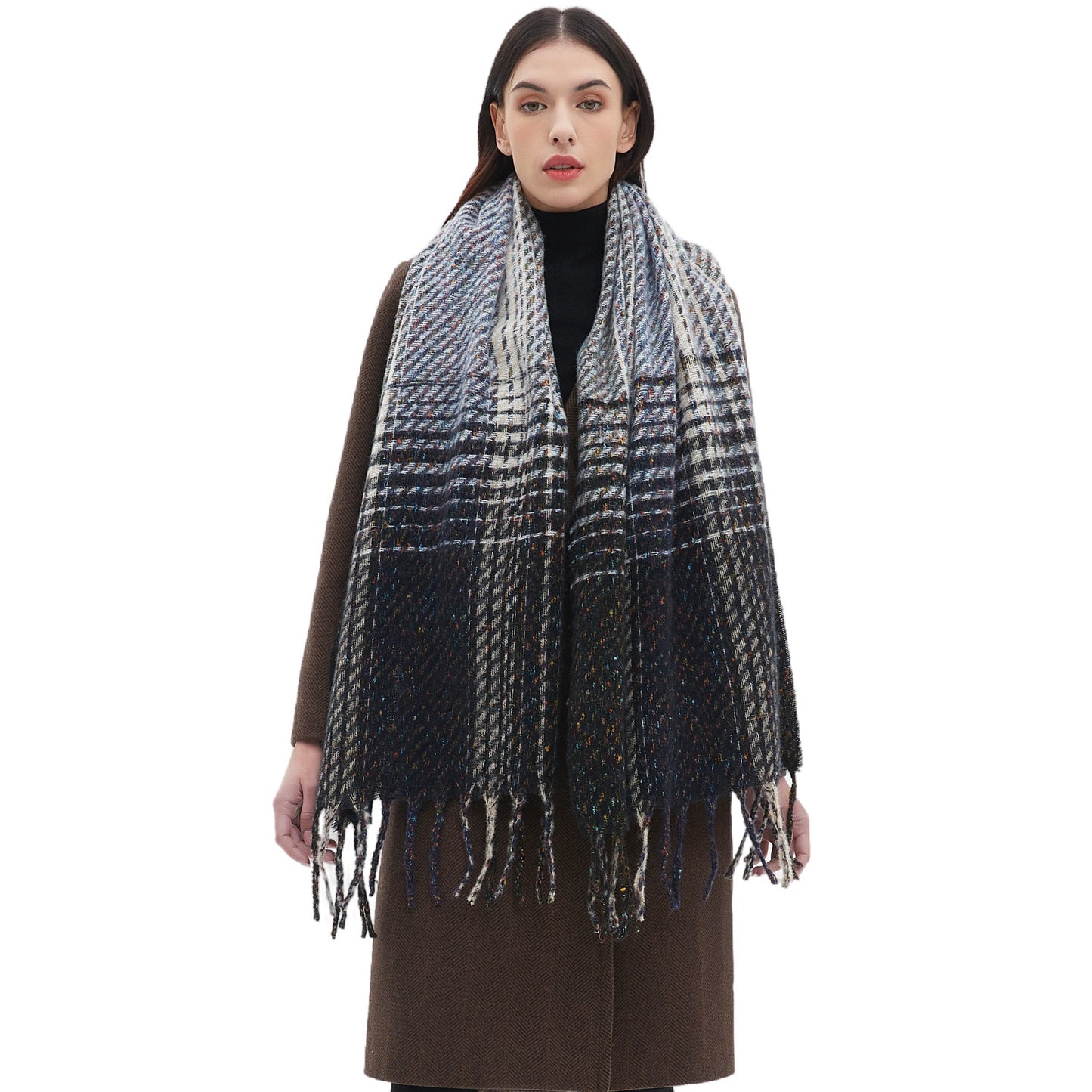 European And American Clip Flower Gradient Color Tassel Scarf